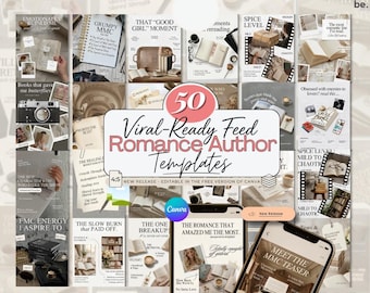 Plantillas de Instagram para autores de novelas románticas: Kit de redes sociales Bookstagram Canva (Marketing para el lanzamiento y promoción de libros)