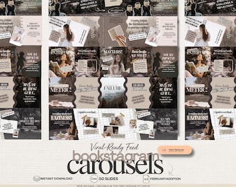 Bookstagram Carousel Canva Template Beige Bookish Content Creator Book Review BookTok Indie Author Reader Trope Writer Promo Book Influencer