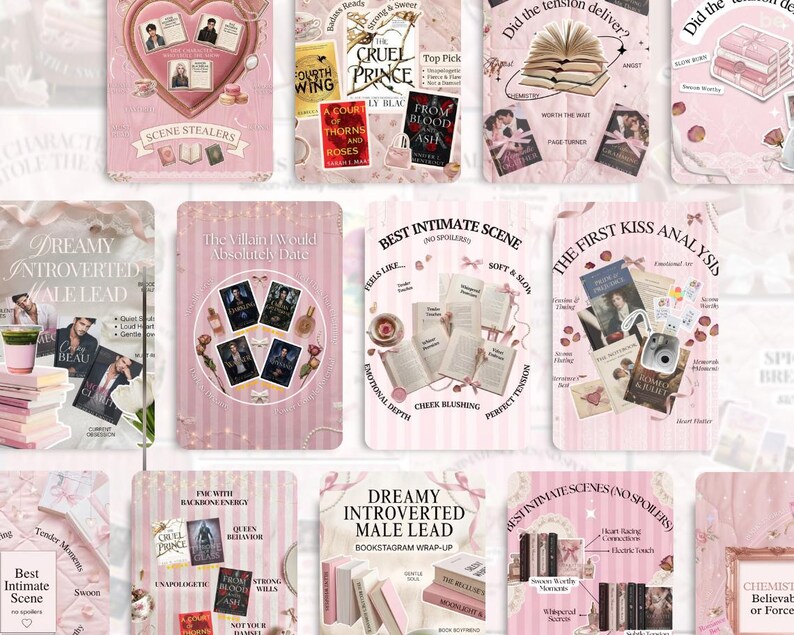 Bookstagram Canva Templates Pink Coquette: Book Review, Content Creator Booktok Instagram Trendy Bookish Reader Writer Author Social Media