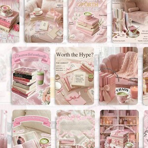 Bookstagram Canva Templates Pink Coquette: Book Review, Content Creator Booktok Instagram Trendy Bookish Reader Writer Author Social Media