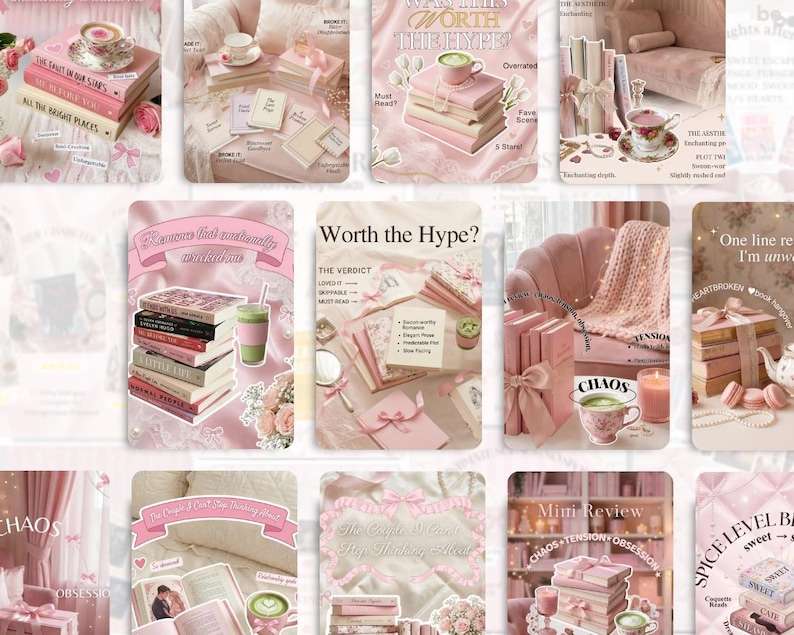 Bookstagram Canva Templates Pink Coquette: Book Review, Content Creator Booktok Instagram Trendy Bookish Reader Writer Author Social Media