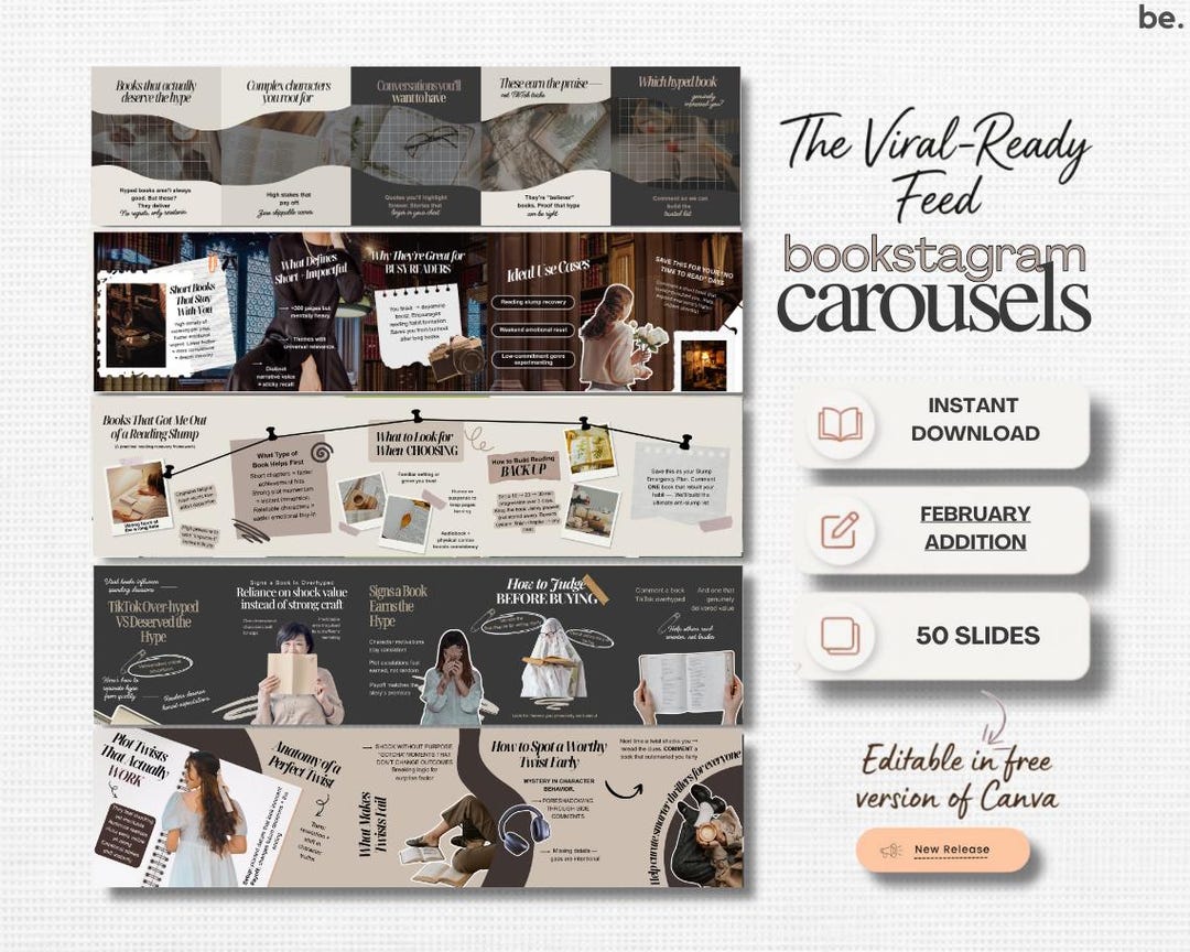 Bookstagram Carousel Template Instagram Post Story Beige Bookish ...