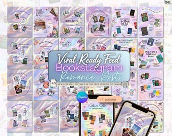 Plantilla estética de Bookstagram para Canva, ideal para reseñas de libros en redes sociales con temática de libros y arcoíris. Creador de contenido (lector y escritor para clubes de lectura).