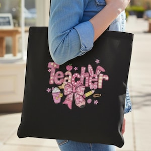 Bolsa de Pascua para maestras, diseño de conejito de patchwork falso, bolsa de lona de primavera