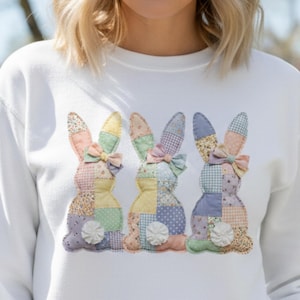 Patchwork Easter Bunny Sweatshirt, Vintage Cottagecore Retro Design