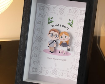 Marco desplegable personalizado para retratos de pareja / Pareja, mascota, familia, ilustración / Estilo ACNH / Regalos de aniversario