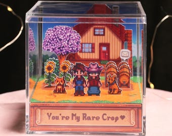 Diorama cúbico 3D personalizable de Stardew Valley / Aniversario de pareja, caja de San Valentín, regalo para parejas, merchandising personalizado