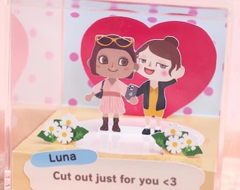 Diorama cúbico 3D personalizable para parejas / Regalos de aniversario hechos a mano / Retratos al estilo de Animal Crossing: New Horizons