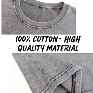 The image is a collage of two close-up photos of a gray cotton t-shirt, with text overlaid stating "100% Cotton-High Quality Material".