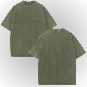 A pair of olive green t-shirts.