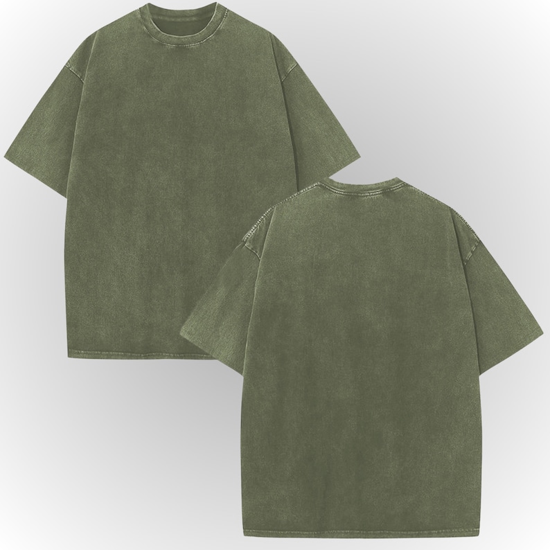 A pair of olive green t-shirts.