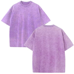 two views of a purple t-shirt, one from the front and one from the back.