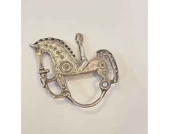 1996 Laurel Burch Horse & Rider Sterling Silver Pin Eyeglass Holder Brooch