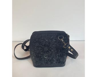 American Darling Black Tooled Leather Floral Crossbody Bag Western Boho