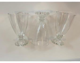 Vintage Clear Glass Boopie Goblets with Beaded Pedestal Base Set of 3 Water Wine