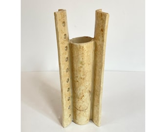 Vintage Brutalist Studio Pottery Vase Architectural Ceramic Sculpture Beige 10"