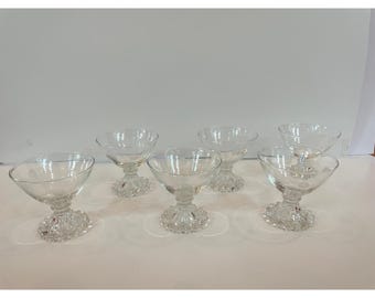 Vintage Etched Scroll Glass Goblets Set of 6 Boopie Beaded Base Coupe Glass