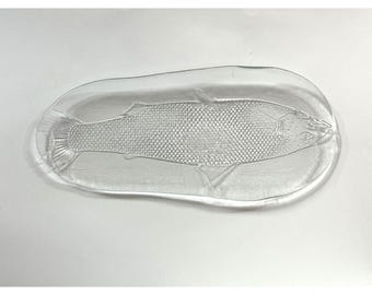 Vintage Kosta Boda Clear Glass Fish Serving Platter Textured Embossed Tray 18"