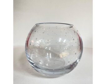Clear Glass Kate Spasde Larabee Dot Rose Bowl Vase Etched Bubble Vase 8x9" HEAVY