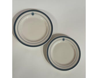 Vintage Syracuse China Pomona College Bread Butter Plates Navy Blue Set of 2 USA
