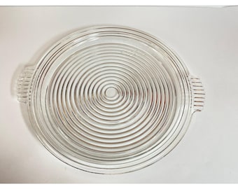 1940er Jahre Servierplatte Manhattan Anchor Hocking Vintage Glas Tablett konzentrische Ringe