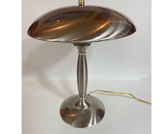 Vintage Mushroom Space Age Table Lamp Brushed Nickel Gold Accents 18"