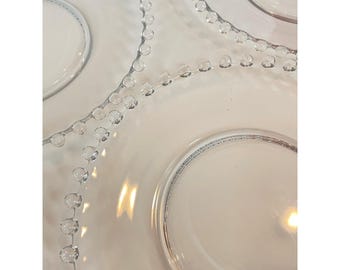 Vintage Clear Glass Beaded Rim Dinner Plates Set of 4 Candlewick Style 10 Inch