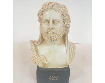 Vintage Zeus Greek God Bust Statue Classical Mythology Sculpture Decor 7.5 Inch