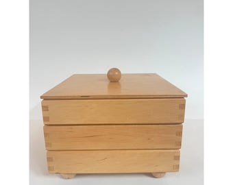 Vintage  3-Tier Stackable Wooden Jewelry Box Divided Keepsake Organizer Natural