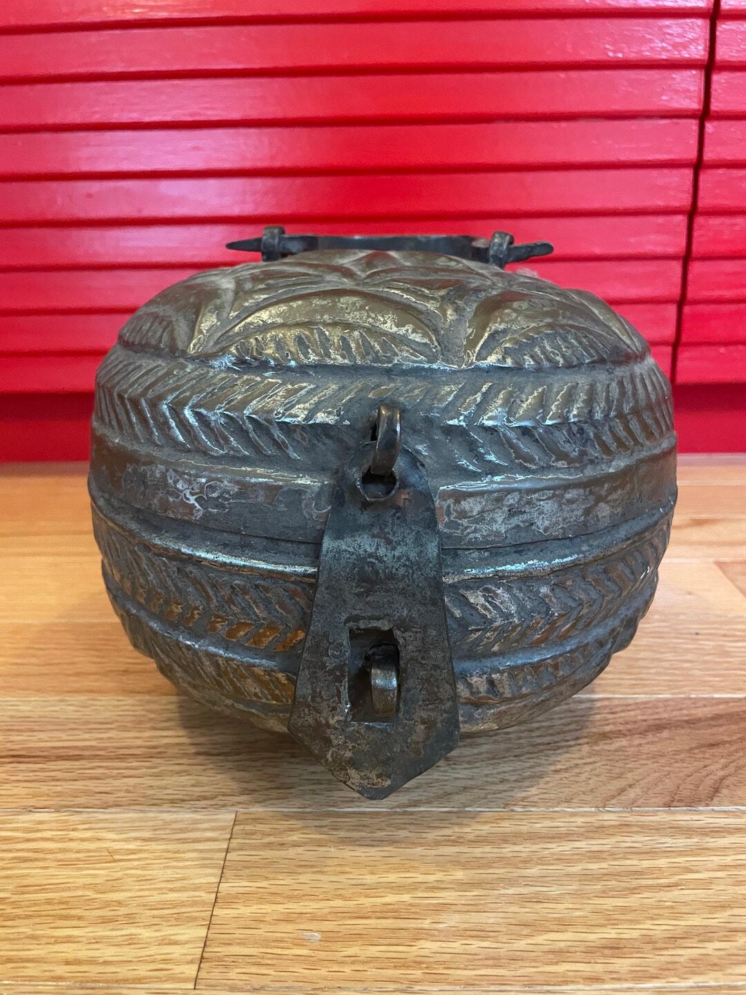 Antique Embossed Turkish Netal Round Globe Container / Storage Box ...