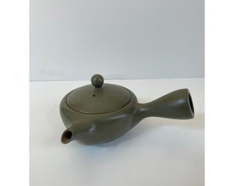 Japanese Kyusu Side Handle Teapot Matte Olive Green Clay with Mesh Strainer