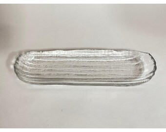 Textured Spectrum  Clear Glass Oblong Tray Ribbed Ice Bark Serving Platter 13.5"
