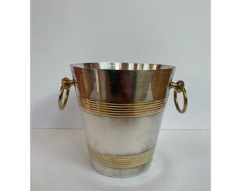 Vintage Silver Plated Champagne Chiller Ice Bucket Wine Holder Gold Tone Handles