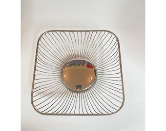 Vintage Silver Plate Wire Fruit Bowl Square Modern Basket 9.25"