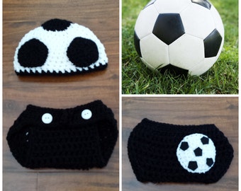 Crochet Soccer Outfit (beanie/hat and diaper cover)