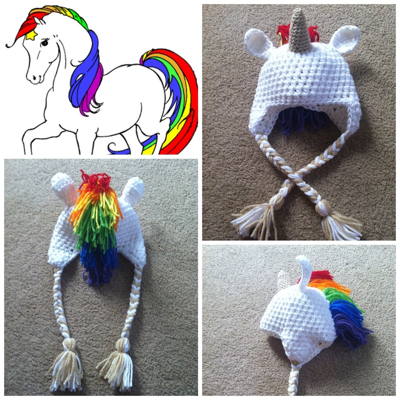 Crochet Rainbow Unicorn Beanie/hat Etsy