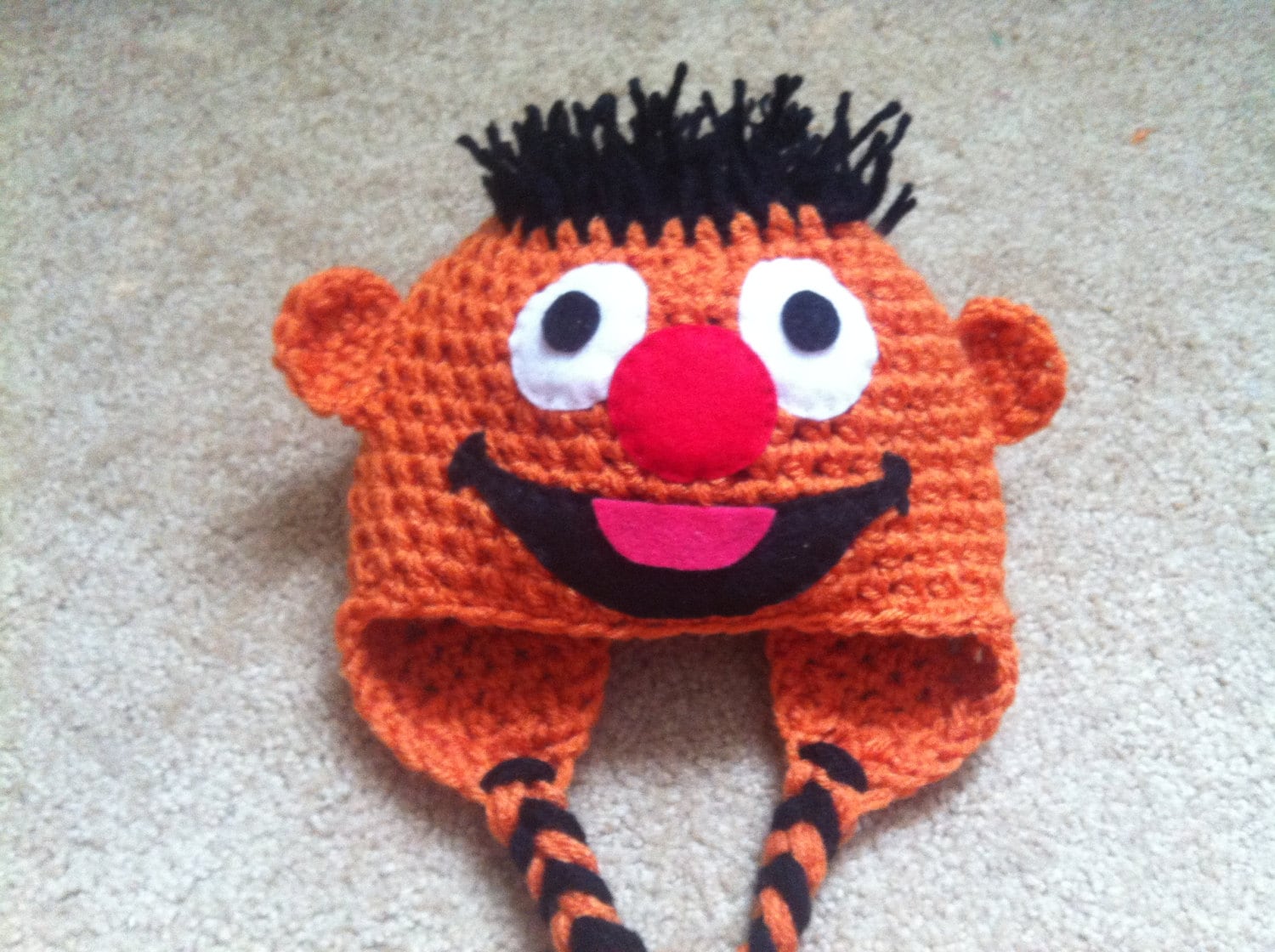 Vintage Ernie Sesame Street Wool Hat Hand Made Delux Brand 100% Wool Adult Rare Lion Brand Sesame Street One Hat Wonder yarn | Mercari main image 2