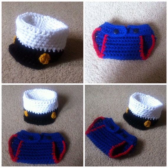 Crochet Marine Outfit (hat and Diaper Cover)