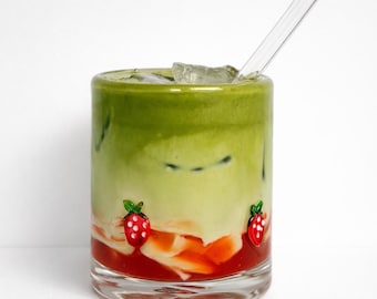 Strawberry Glass Tumbler | Iced Coffee, Matcha Cup | Minimalist Drinkware