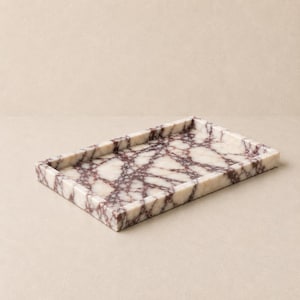 Large White Viola Marble Serving Tray | Polished Stone Coffee Table Decor