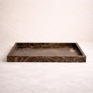 Large Brown Marble Serving Tray | Polished Stone Coffee Table Decor
