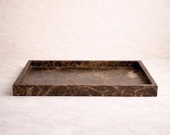 Large Brown Marble Serving Tray | Polished Stone Coffee Table Decor