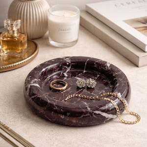 Dark Marble Tray | handmade Luxury Stone Catchall | Jewellery & Vanity Dish | Rosso Levanto dish image 1