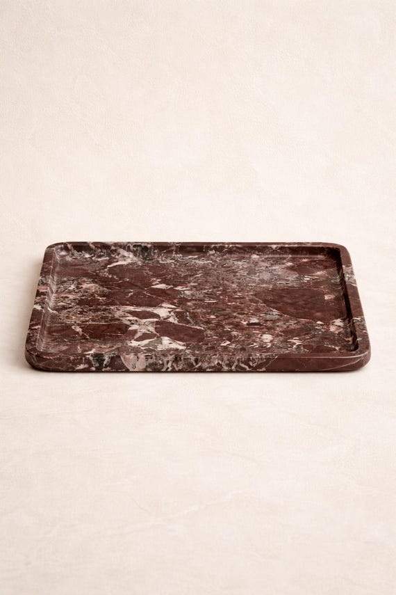 Burgundy Marble Tray | Natural Stone Catchall Dish, Vanity Decor