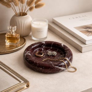 Dark Marble Tray | handmade Luxury Stone Catchall | Jewellery & Vanity Dish | Rosso Levanto dish