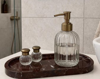 Dark burgundy Marble Tray | Luxury Stone Catchall Dish, Vanity Decor