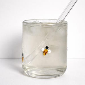 Bee Glass Tumbler | Bumblebee Drinkware, Iced Coffee Cup, Nature