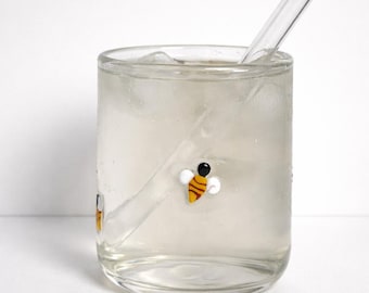 Bee Glass Tumbler | Bumblebee Drinkware, Iced Coffee Cup, Nature