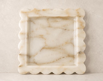 White Marble Scallop Tray | Luxury Stone Catchall | Jewellery & Vanity Dish