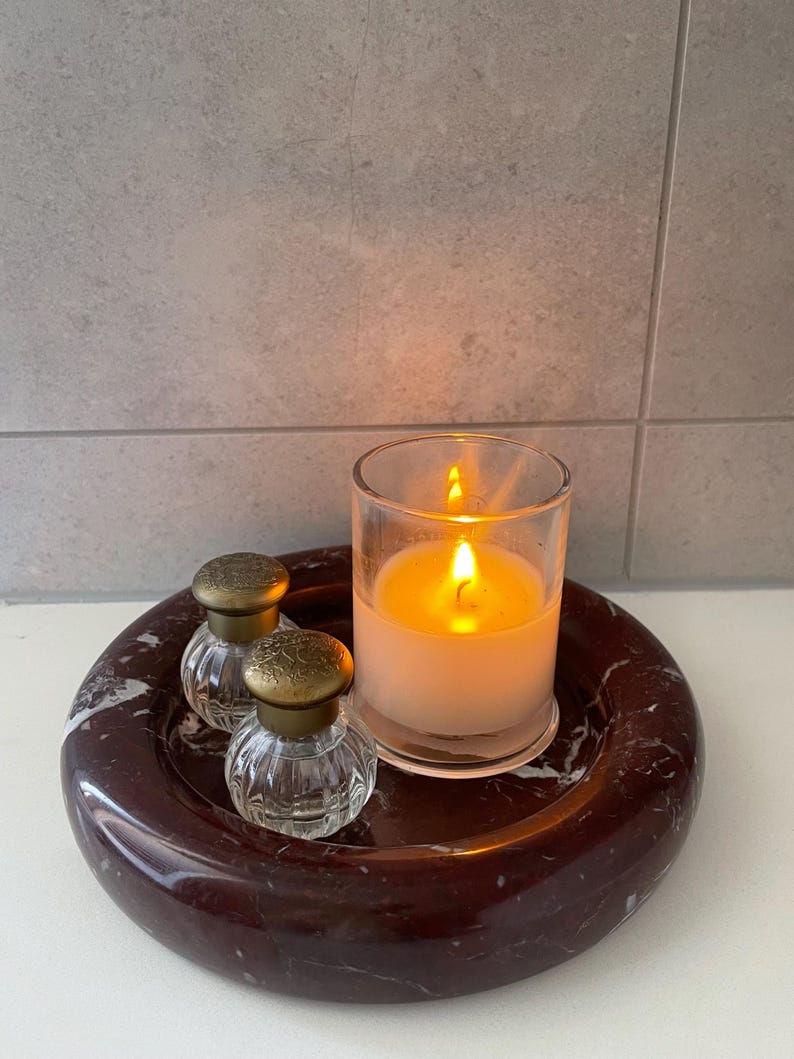 Dark Marble Tray | handmade Luxury Stone Catchall | Jewellery & Vanity Dish | Rosso Levanto dish image 4